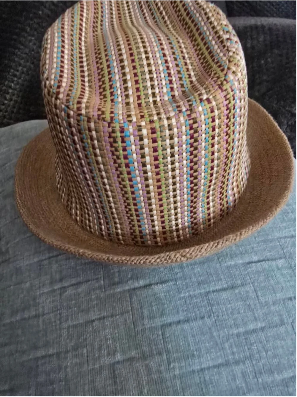 Women's Granule Multi-color Woven Straw Fedora Hat One Size Cottagecore Coastal